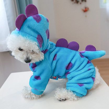 Roupinha de Fleece Super Macio para Animais de Estimação Cachorrinho Outono Inverno Pelúcia Quente Macacão para Cães Quatro Patas Dinossauro Unicórnio Cosplay Roupa para Gatos
