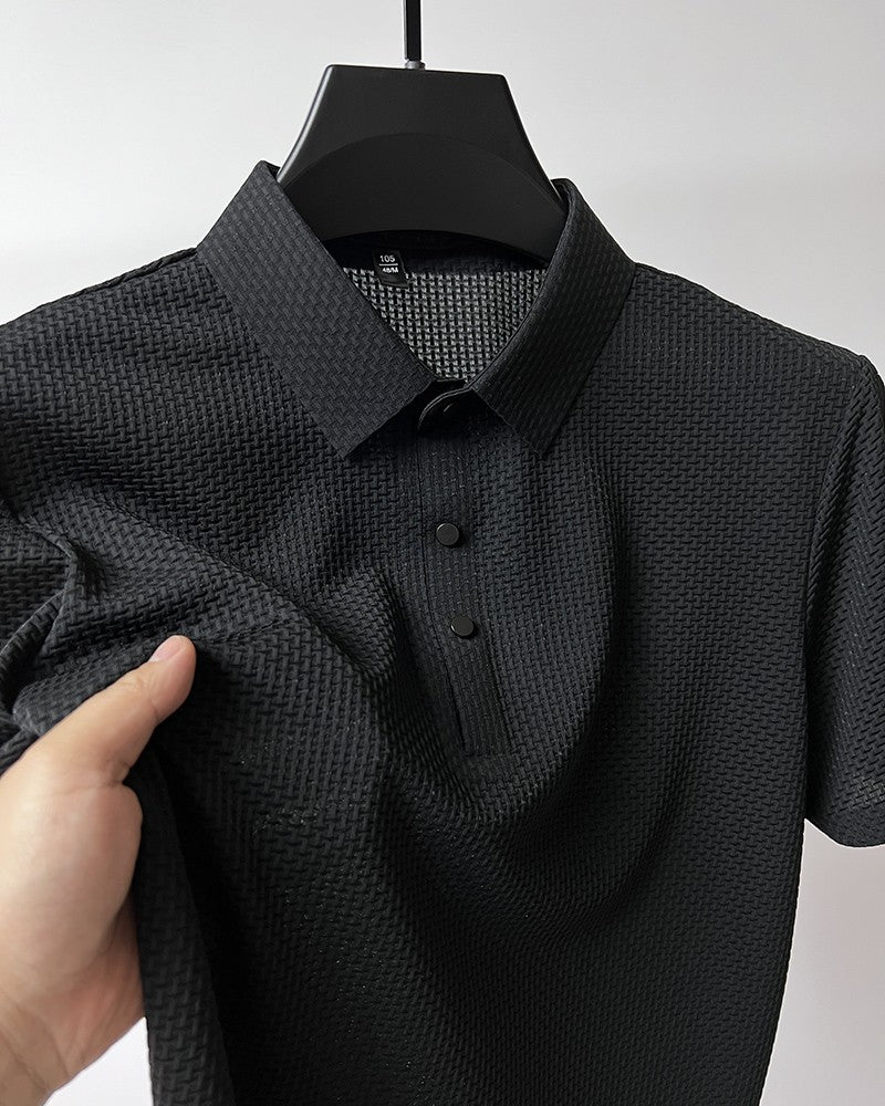 Summer New Embroidered Silk Elastic Polo Shirt for Men's Luxury Trend Fashion Leisure Breathable Cool Short Sleeved T-shirt Top