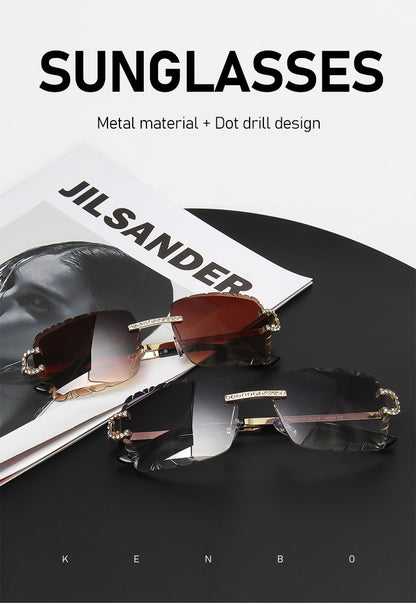 Fashion Rimless Square Sunglasses Vintage Diamond Brand Design Cut Lens Sun Glasses Men Women Metal Frame Luxury UV400 Eyewear