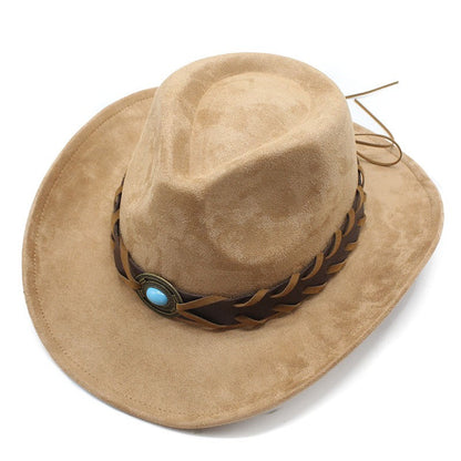 New Suede Western Cowboy Hat Men Women Vintage Gentleman Lady Jazz Cowgirl Panama Sun Cap Wide Brim Cloche Church Fedora Hats