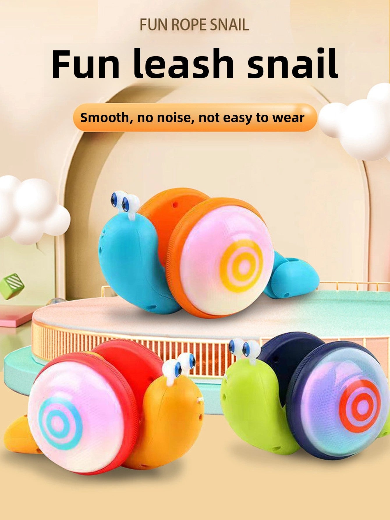 Children's Pull-Along Snail Toy, Baby Learning to Walk and Crawl Toy, Pull String Leash with Lights and Music
