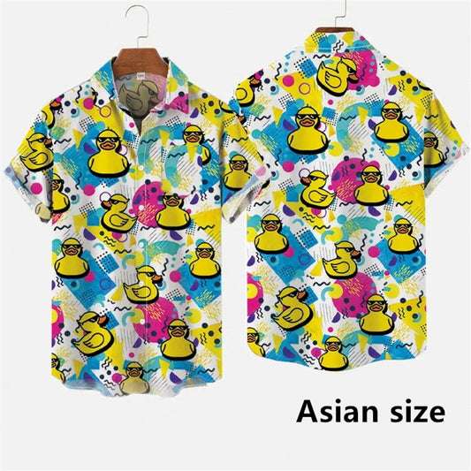 Hawaiian Men Shirts  3D Print Cartoon Cute Duck Printing Short Sleeve Shirt Hip Hop Summer Button Shirts For Men