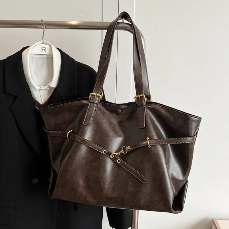 Retro Big PU Leather Shoulder Bag for Women 2025 Winter Trend New Y2K Fashion Handbags Females Travel Luxury Tote Bag  bolsas