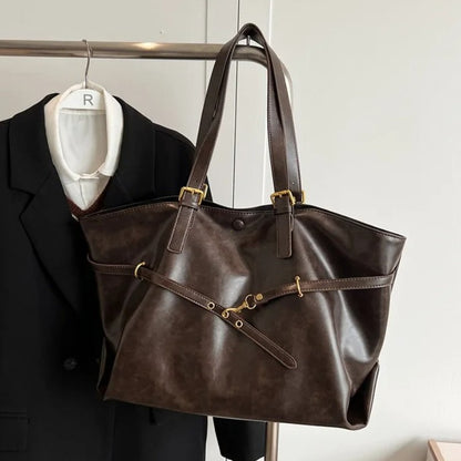 Retro Big PU Leather Shoulder Bag for Women 2025 Winter Trend New Y2K Fashion Handbags Females Travel Luxury Tote Bag  bolsas