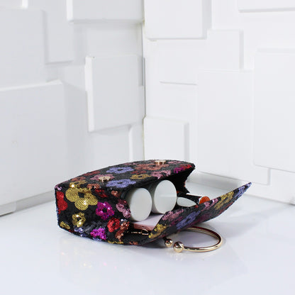 Metal Top Handle Bags for Bridal Women Shiny Sequins Evening Handbag Colorful Flowers Party Clutch Purse Chain Shoulder Bags