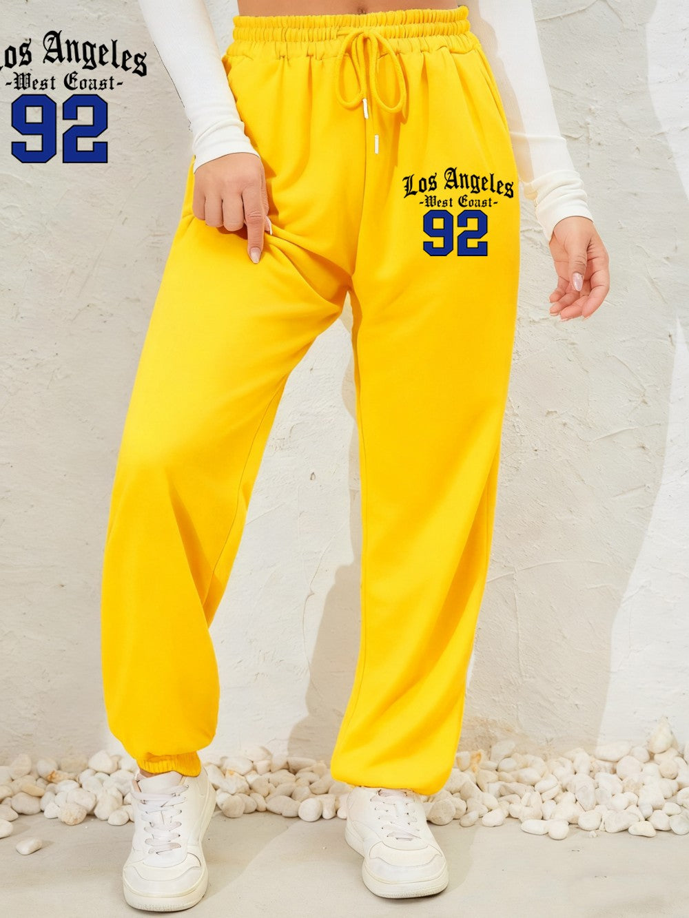 Los Angeles West Coast 92 Prints Sweatpants Womens Casual Jogger Pants Elastic Waist Pocket Fleece Trousers Autumn Woman Clothes