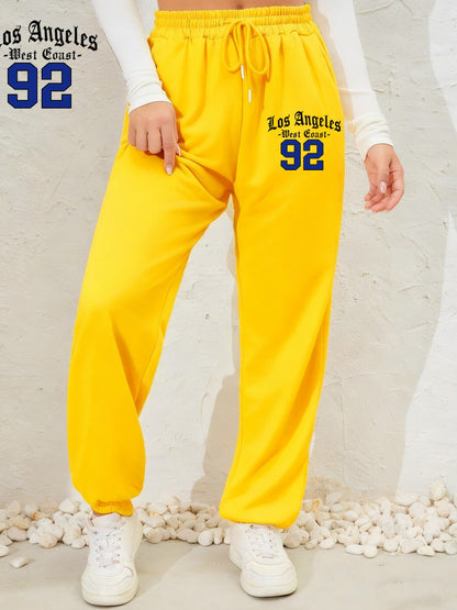 Los Angeles West Coast 92 Prints Sweatpants Womens Casual Jogger Pants Elastic Waist Pocket Fleece Trousers Autumn Woman Clothes