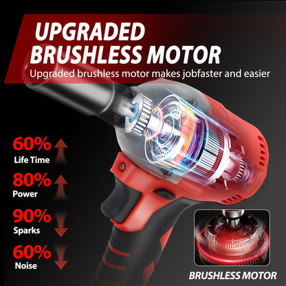 Chave de Impacto Sem Fio 1000 N.m (740 ft-lbs) Brushless Elétrica de Alto Torque com Baterias de 1500 mAh 20 V Carregador Rápido para Carro e Caminhão