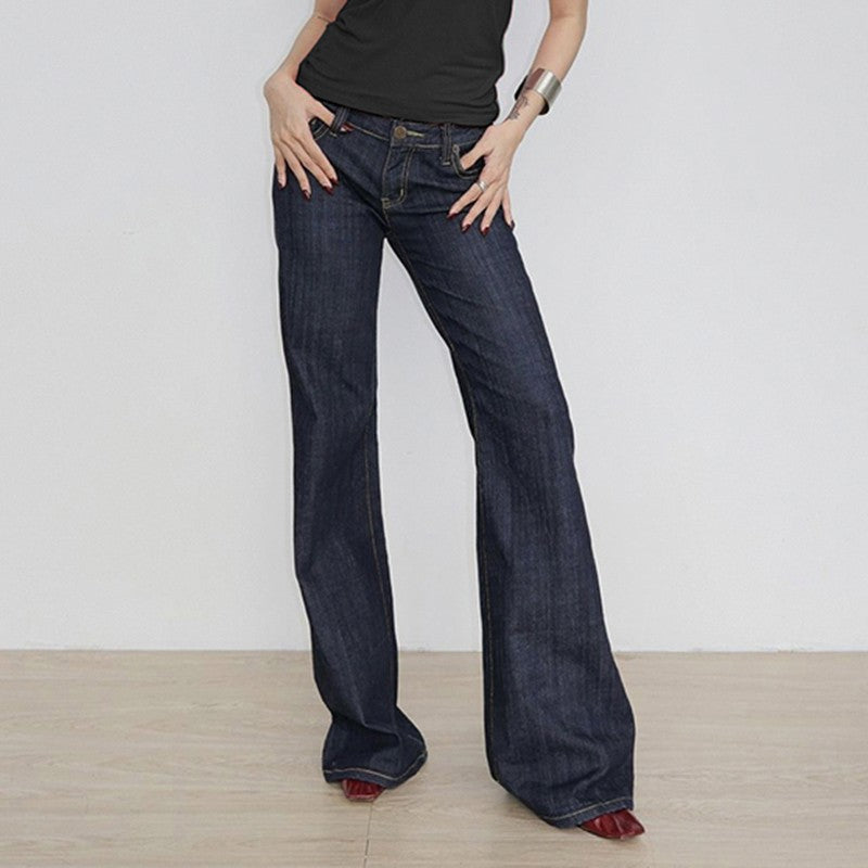 Women's Slim Fit Flared Jeans Y2K Vintage Low Rise Stretch Denim Pants with Embroidery Distressed Style for Everyday Outfits