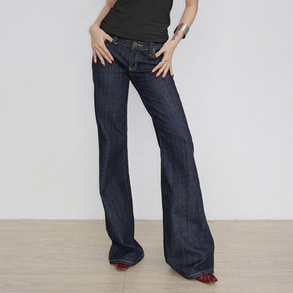 Women's Slim Fit Flared Jeans Y2K Vintage Low Rise Stretch Denim Pants with Embroidery Distressed Style for Everyday Outfits