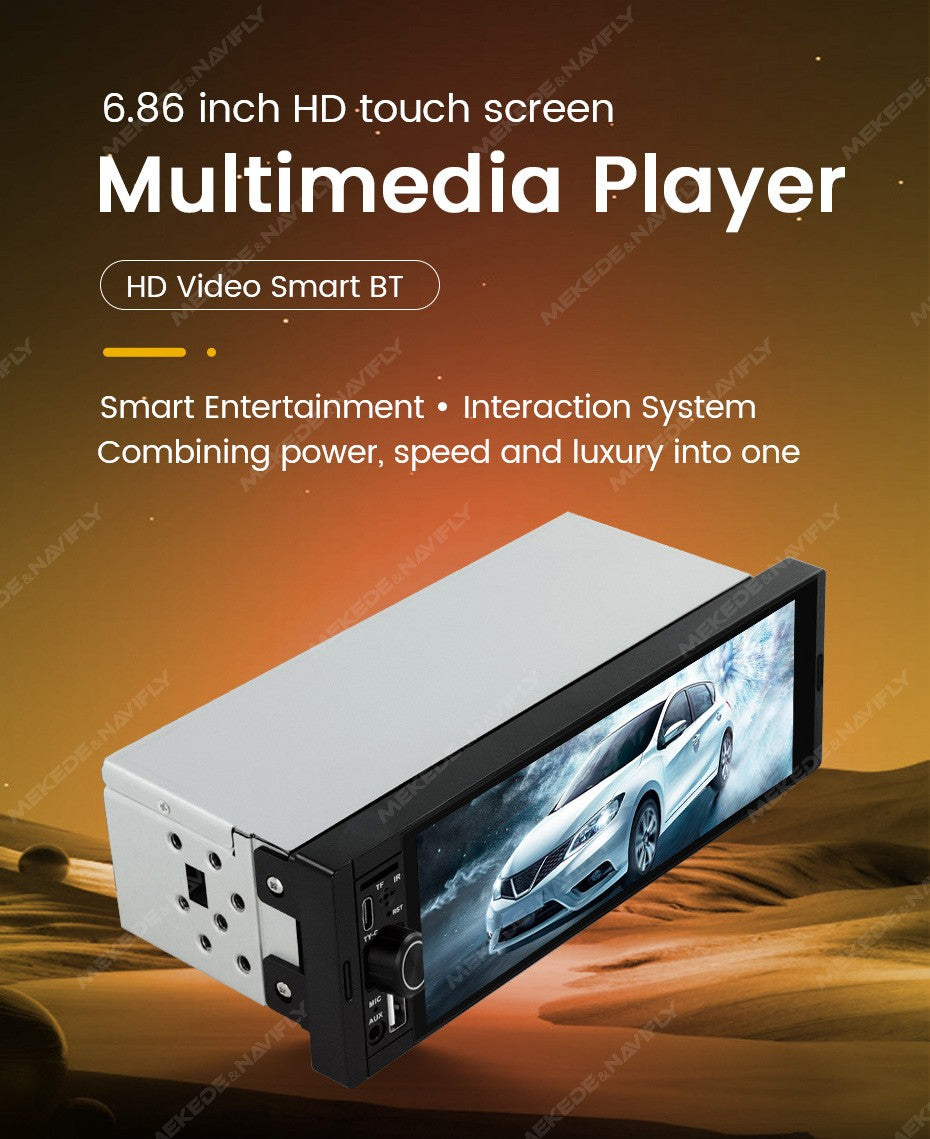 MEKEDE 1Din 6.86 polegadas Carplay Android Auto Rádio Automotivo Universal Reprodutor Multimídia com BT FM Estéreo USB Tipo-C Câmera Unidade Principal