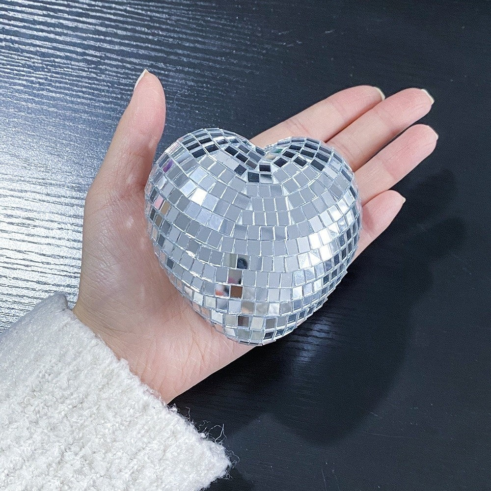 Heart-Shaped Disco Ball Decorations Lightweight Reflective Christmas Party Decorations Glass Keychain Glass Decorations