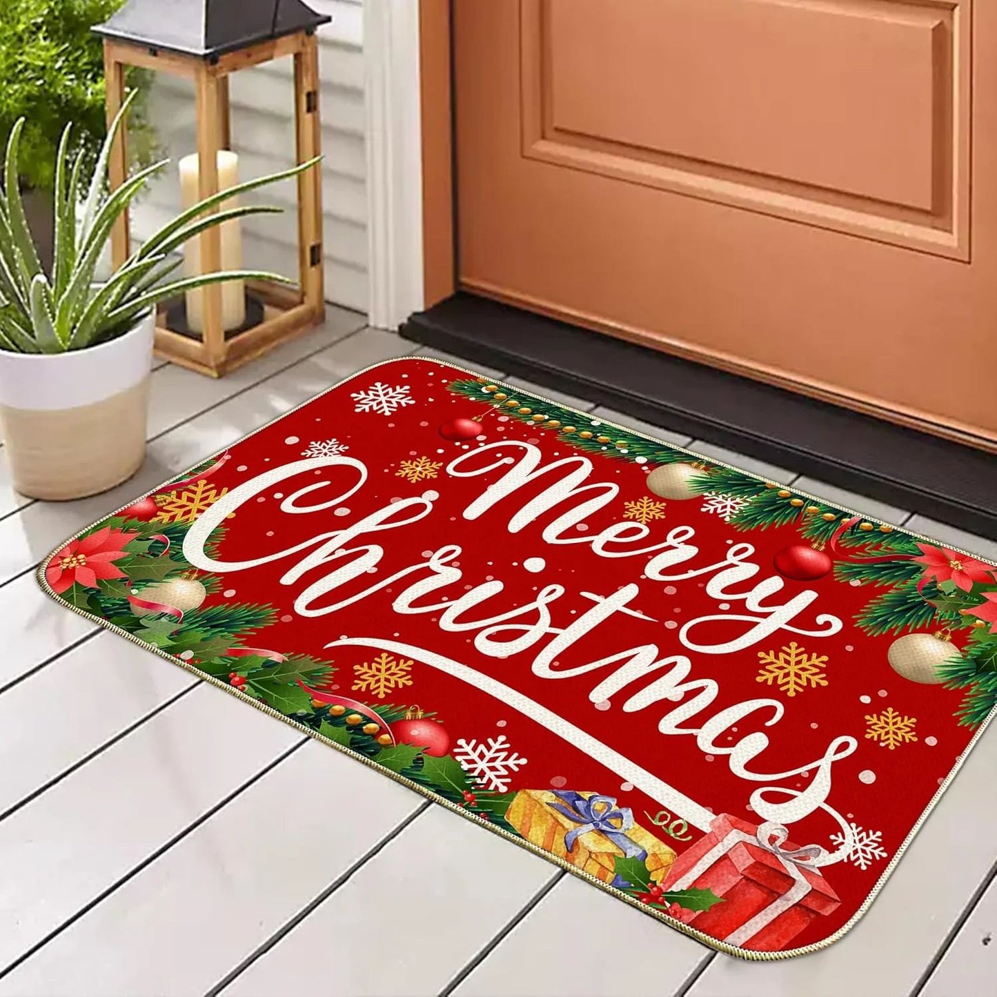 VIKAMA Christmas Doormat, Merry Christmas Decorative Rug, Indoor/Outdoor Entry Mat, Durable and Easy-to-Clean Home Decor