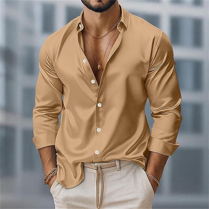 Fashionable men's long sleeved shirt with slim fit collar button casual party plus men's shirt