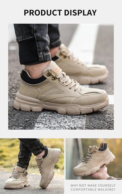 Sapatos de Segurança Masculinos de Alta Qualidade com Fivela Rotativa de Arame de Aço, Tênis de Trabalho Indestrutíveis, Antiesmagamento, Antiperfuração