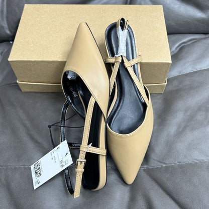 Designer Fashion Pointed Toe Women's Flats 2024 Autumn Elegant Dress Slingbacks Shallow Big Size Comfortable Luxury Ladies Shoes