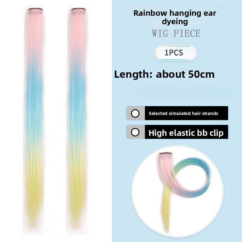 Extensões de Cabelo com Brilho em Degradê de Três Cores, Presilhas em Cabelo Sintético Arco-Íris com Brilho, Extensões de Cabelo com Brilho Resistentes ao Calor