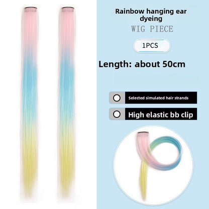 Extensões de Cabelo com Brilho em Degradê de Três Cores, Presilhas em Cabelo Sintético Arco-Íris com Brilho, Extensões de Cabelo com Brilho Resistentes ao Calor