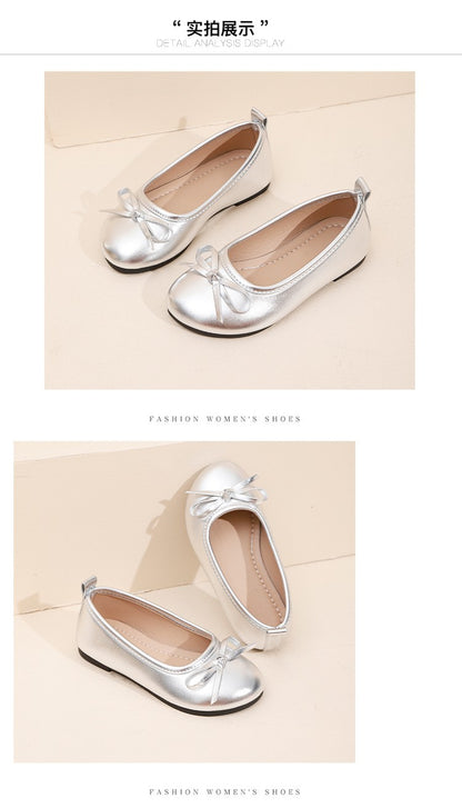 Elegant Girls Shoes Metal Colored Princess Casual Flats Soft Mary Jane Shoe Children Gold Silver Classic Ballet Flats Shoe 26-37