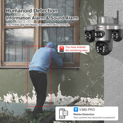 LS VISION Multiple Lens 3 Screen Wifi Outdoor Security Solar  Camera Panoramic Monitor Mobile   Siren Alarm Solar CCTV Camera