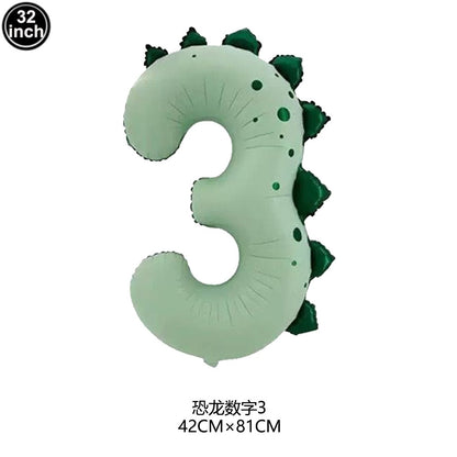Dinosaur Party Decor 32inch Dinosaur Number Balloons 1-3 Year Olds Kid Birthday Baby Shower Matte Cartoon Foil Balloon Decors