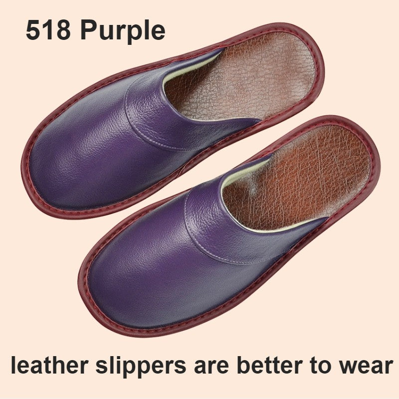 Big sizeGenuine Cow Leather Slippers Homes in indoor slipper Spring Autumn men women elderly non-slip casual single Slides shoes