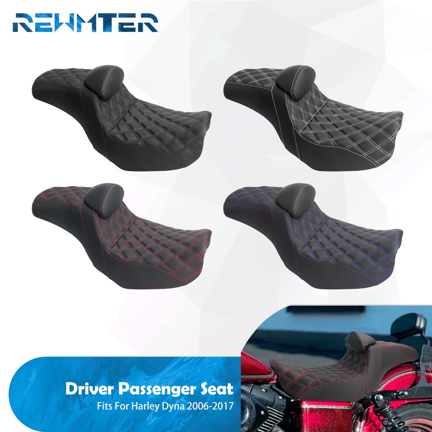 Assento de passageiro com encosto para motocicleta, banco duplo com almofadas para Harley Dyna Fat Bob Low Rider FXDL FLD 2006-2017
