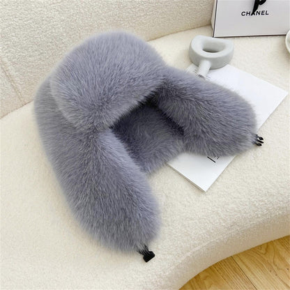 Fluffy Imitation Mink Fur Bomber Hats Women's Autumn and Winter Korean Version Plush Hat Female Ins Blogger Cycling Cold Hat