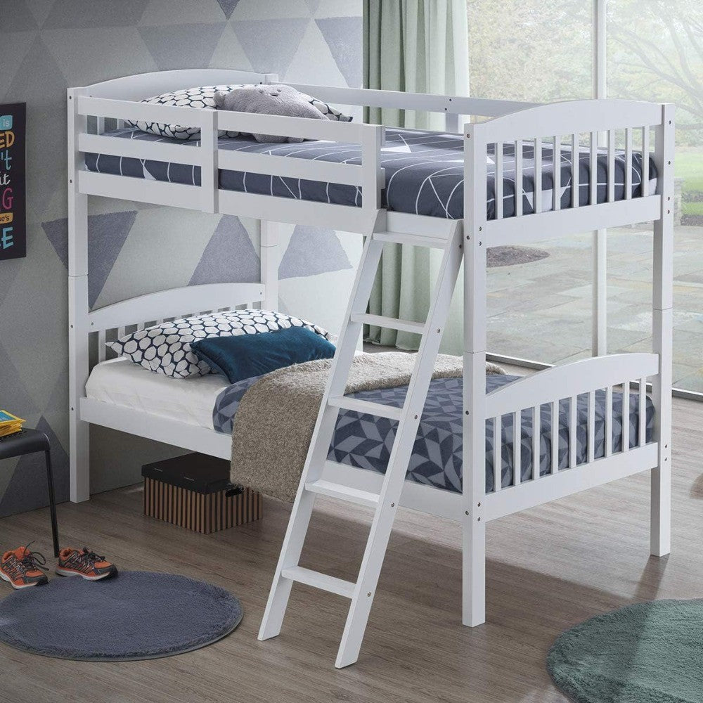 Twin Over Twin Bunk Beds, Convertible Into Two Individual Solid Rubber Wood Beds, Space Saving Design,