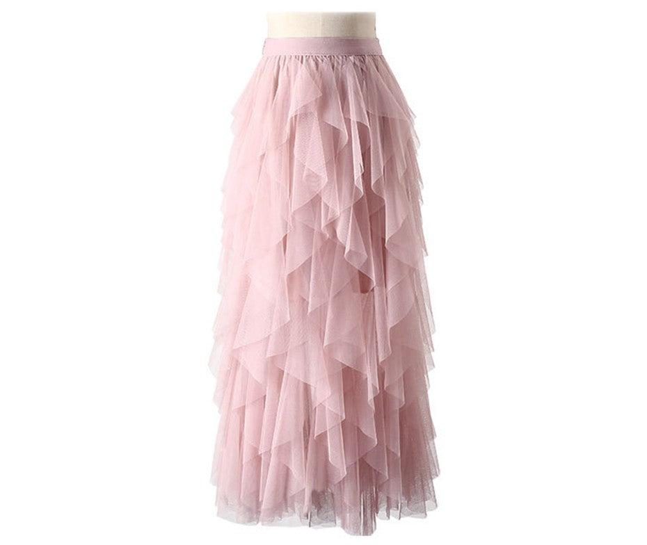 Tutu Tulle Long Maxi Skirt Women Fashion 2022 Korean Cute Pink High Waist Pleated Skirt Mesh Female Lady Aesthetic Faldas