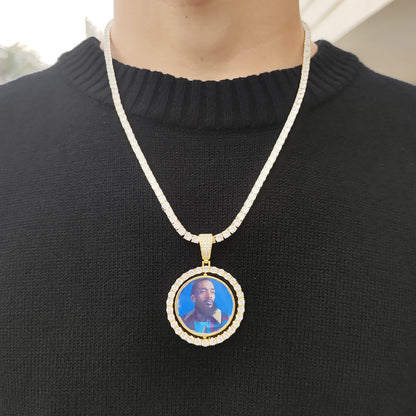 Wholesale Custom Photo Pendant Memory Medallions Rotary Double-Sided Picture Necklace Hip Hop Iced Jewelry Personalized Gift