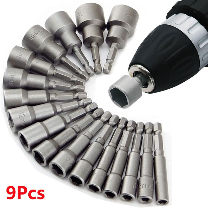 Conjunto de 9 Peças Soquetes Sextavados de 5mm a 13mm Pontas para Chave de Fenda Conjunto de Bits Ferramentas Chaves de Soquete