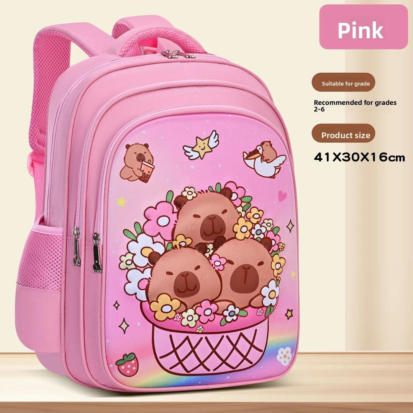 Capybara Children Backpack Waterproof Student Schoolbag Large Capacity Alleviate Burden School Bag Orthopedic Backpack Book Bag
