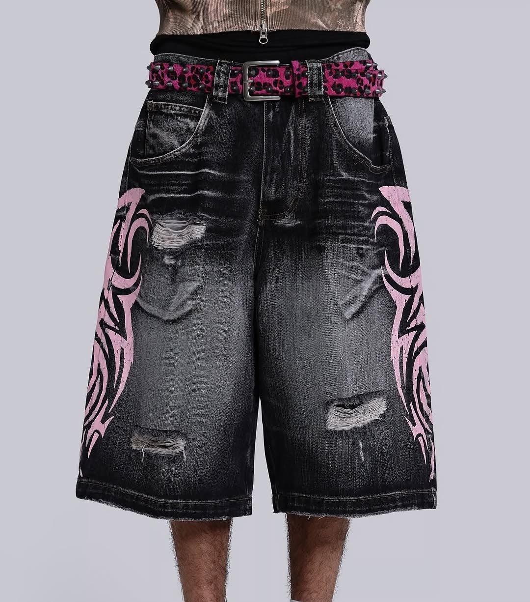 Y2K New Popular Denim Shorts Patch Vintage Shorts Men Women Street Hip Hop Fashion Harajuku Punk Loose High Waist Wide Leg Pants