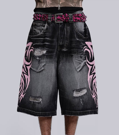 Y2K New Popular Denim Shorts Patch Vintage Shorts Men Women Street Hip Hop Fashion Harajuku Punk Loose High Waist Wide Leg Pants