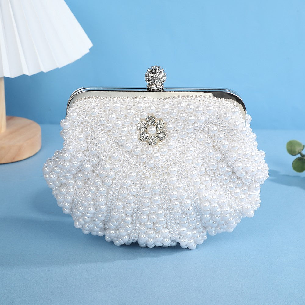 Fashionable and elegant shell pearl evening bag socialite travel cosmetics storage bag diamond-encrusted versatile handbag for
