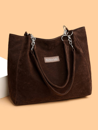 European American Autumn Winter Large Capacity Suede Women's Bag, Vintage Handbags Women Shoulder Bag, Retro Faux Suede Tote Bag