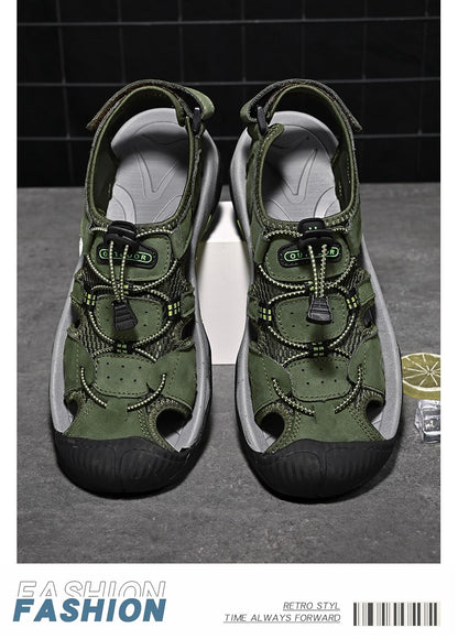 Summer Men's Sandals Classic Genuine Leather Sandals Fashion Outdoor Hiking Shoes Light  Breathable Non-slip Sneakers 38-48