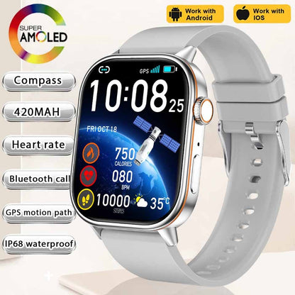 Smartwatch de Música Feminino 2025 Novo com Tela AMOLED HD de 2.01'' Moda, GPS de 6 Estrelas Embutido, Rastreador Impermeável e Chamada, Braceletes
