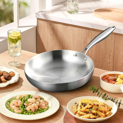 Frying Pan 304 Stainless Steel Non-Stick Steak Pan 22/24/26/28cm Skillet Wok Kitchen Cookware for Gas and Induction Hobs