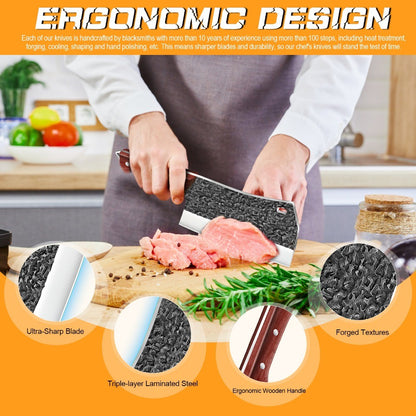 MDHAND Japanese Kitchen Knife Hand Forged Chef Knife Hammered Chopping Knife Corrosion-resistant Sharp Blade Cleaver with Sheath