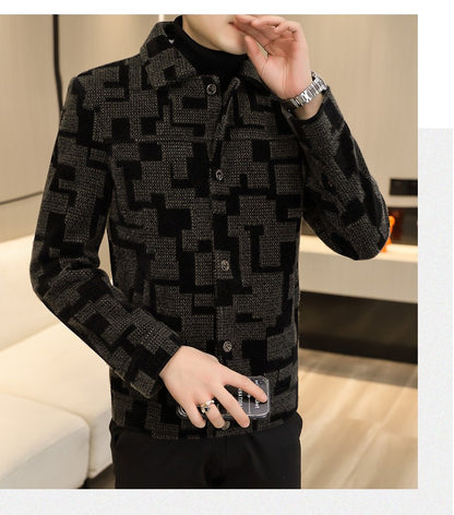 Winter Thicken Warm Wool Blends Jacket Men Fashion Plaid Casual Coat Slim Lapel Streetwear Overcoat Social Men Clothing 2022