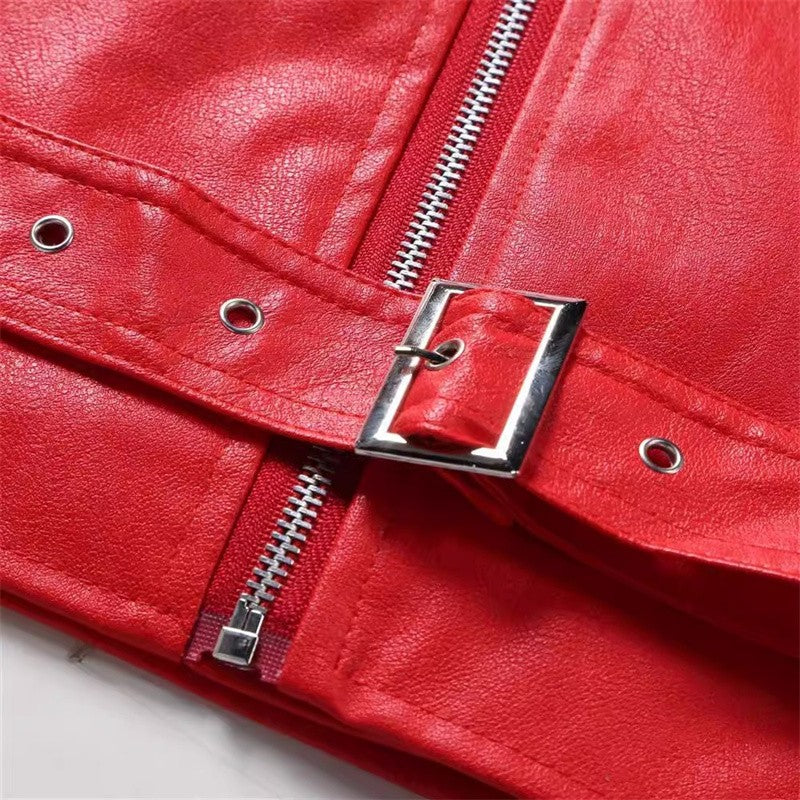 Men Business Casual Red Imitation Leather Jacket 2025 New Fashion Male Oblique Zipper Biker Coats