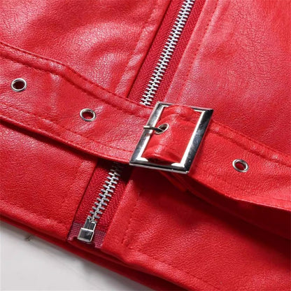 Men Business Casual Red Imitation Leather Jacket 2025 New Fashion Male Oblique Zipper Biker Coats