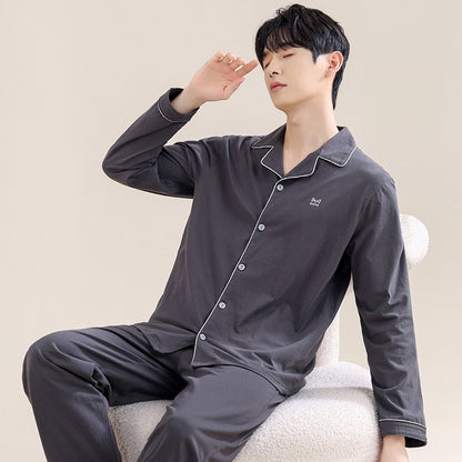 High Quality 100% Cotton Pajamas Suit Men Outside Classic Simple Male's Homewear Fashion Soft Breathable Sleepwear Business Gent