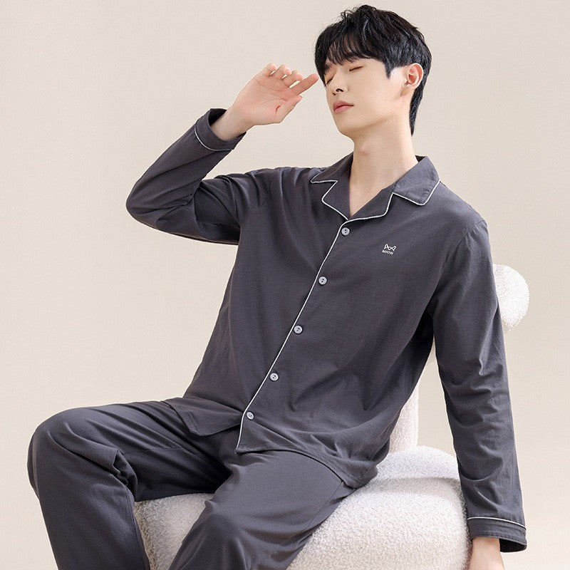 High Quality 100% Cotton Pajamas Suit Men Outside Classic Simple Male's Homewear Fashion Soft Breathable Sleepwear Business Gent