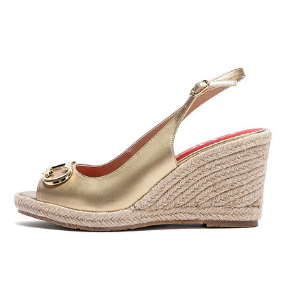 Women's Sandals Black Comfortable Wedge Platform Shoes Hand Woven High Heels