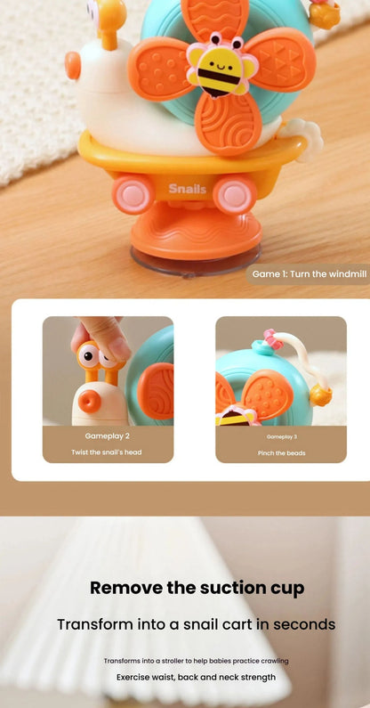 Brinquedo Giratório Caracol Destacável | Moinho de Vento com Ventosa e Brinquedo Sensorial para Carro – Jogo de Viagem Criativo para Habilidades Motoras Finas do Bebê de 0 a 12 Meses