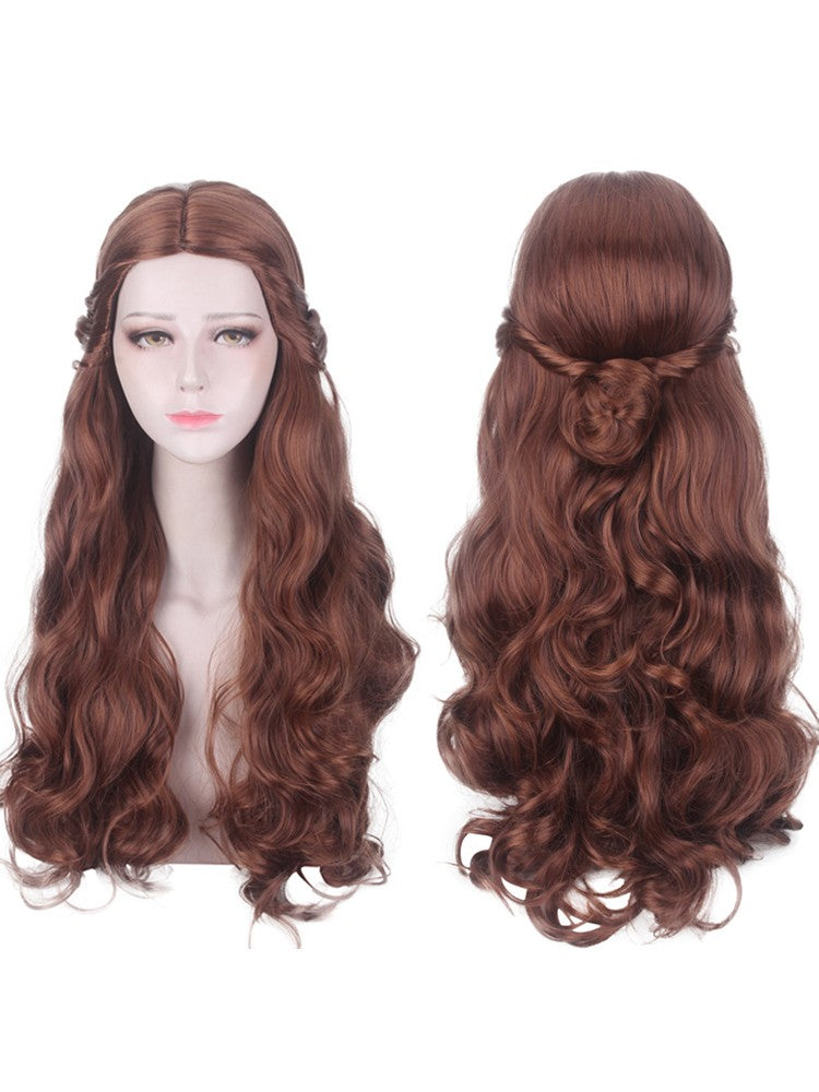 Peruca de cosplay A Bela e a Fera Bela princesa 2017 filme live action mista marrom fibra sintética peruca
