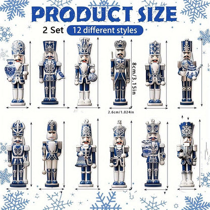 12/24/36PCS XMAS Wooden Nutcracker Soldier Pendant Blue 8CM Christmas Wooden Nutcracker European-Style Home Decoration